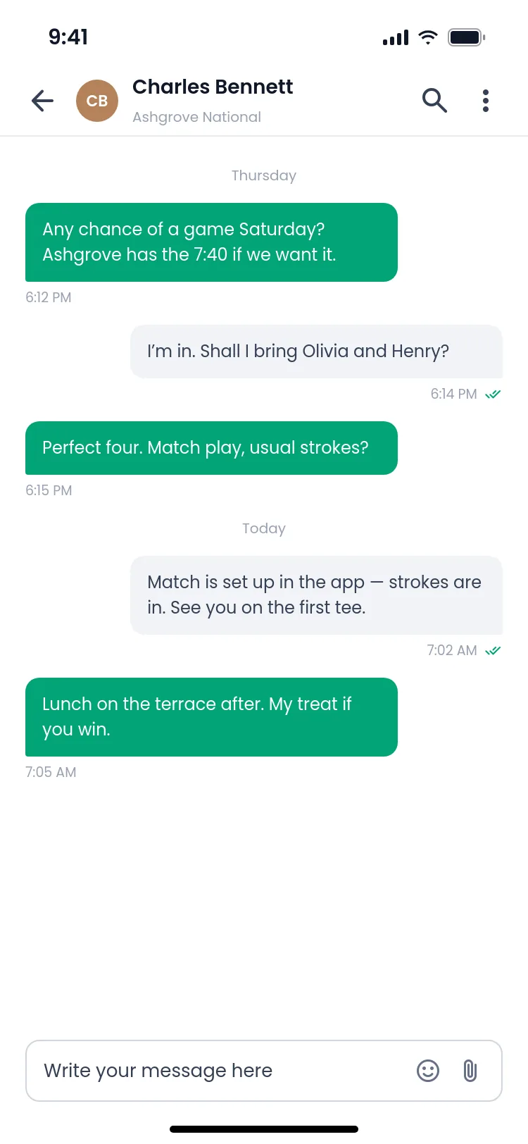 Private chat arranging a Saturday match