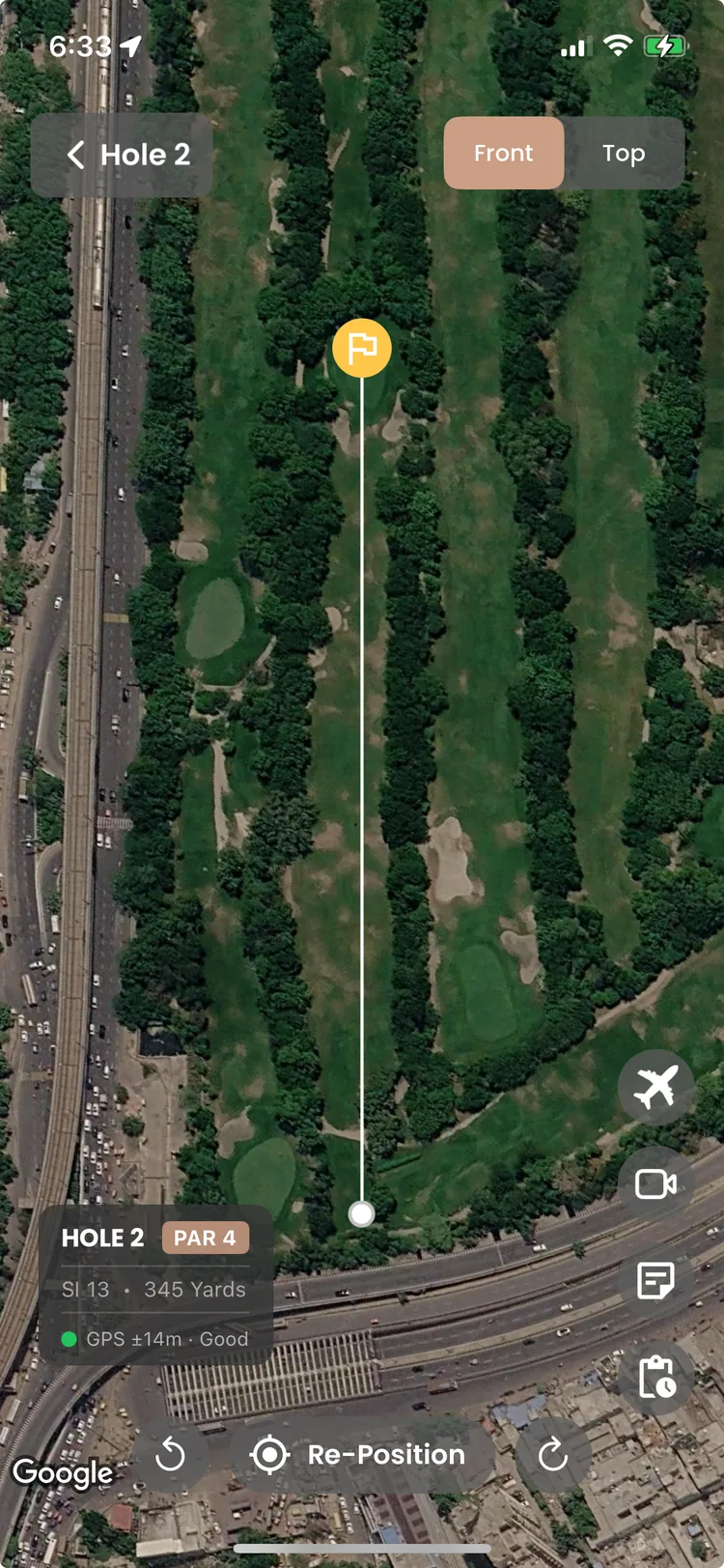 Satellite GPS hole view with distance to the pin