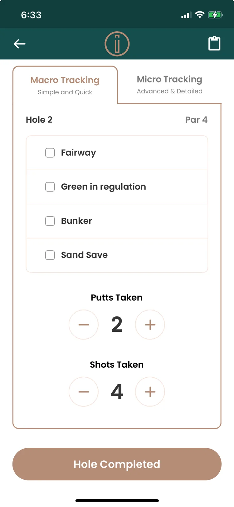 Hole-by-hole statistics: fairways, greens, bunkers, putts